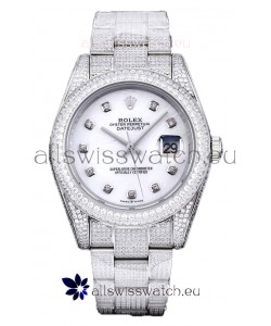 Rolex Datejust 41MM Swiss Replica - Iced Out Edition in White Pearl Dial