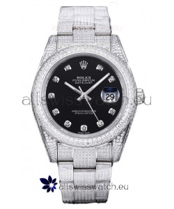 Rolex Datejust 41MM Swiss Replica - Iced Out Edition in Black Dial 