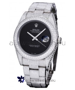 Rolex Datejust 41MM Swiss Replica - Iced Out Edition in Black Dial 