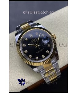 Rolex Datejust M126333 41MM ETA3235 72 Hours Power Black Diamonds Dial Oyster 1:1 Mirror Replica Yellow Gold 904L Steel