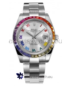 Rolex Datejust 41MM Swiss Replica Watch - 904L Steel in Rainbow Bezel 