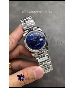 Rolex Day Date Super Clone Stainless Steel Blue Dial Small Roman Numerals Watch 36MM - 1:1 Mirror Quality