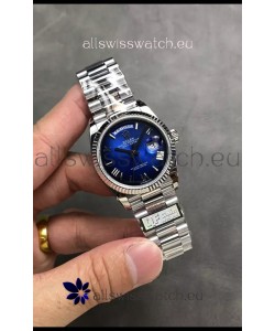 Rolex Day Date Super Clone Stainless Steel Blue Dial Large Roman Numerals Watch 36MM - 1:1 Mirror Quality