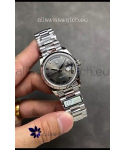 Rolex Day Date Super Clone Stainless Steel Grey Dial Roman Numerals Watch 36MM - 1:1 Mirror Quality