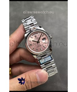 Rolex Day Date Super Clone Stainless Steel Pink Dial Crystal Numerals Watch 36MM - 1:1 Mirror Quality
