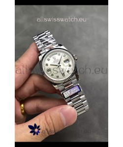 Rolex Day Date Super Clone Stainless Steel Silver Dial Diamonds Numerals Watch 36MM - 1:1 Mirror Quality