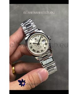 Rolex Day Date Super Clone Stainless Steel Silver Dial Roman Numerals Watch 36MM - 1:1 Mirror Quality
