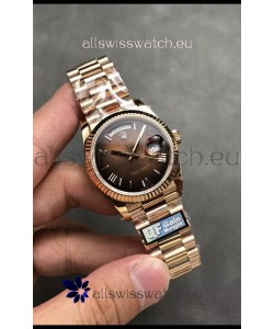 Rolex Day Date Super Clone Rose Gold Brown Dial Roman Numerals Watch 36MM - 1:1 Mirror Quality