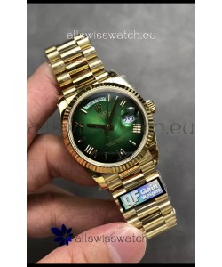 Rolex Day Date Super Clone Yellow Gold Green Dial Roman Numerals Watch 36MM - 1:1 Mirror Quality