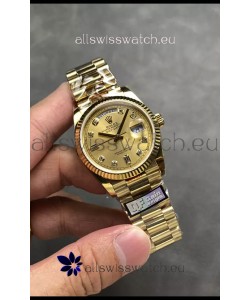 Rolex Day Date Super Clone Yellow Gold Casing and Dial Diamonds Numerals Watch 36MM - 1:1 Mirror Quality