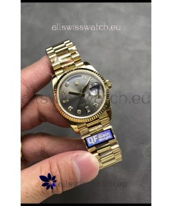 Rolex Day Date Super Clone Yellow Gold Grey Dial Diamonds Numerals Watch 36MM - 1:1 Mirror Quality