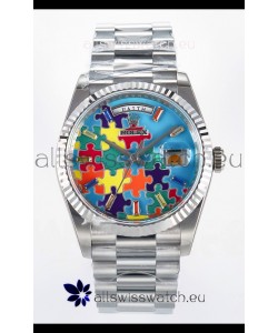 Rolex Day Date Emoji Jig-Saw Puzzle Stainless Steel Casing Swiss Replica Watch 