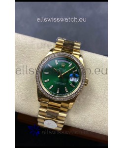 Rolex Day Date Super Clone Yellow Gold Green Dial Crystal Numerals Watch 36MM - 1:1 Mirror Quality