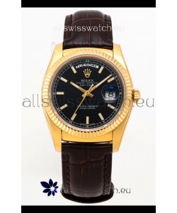 Rolex Day Date Yellow Gold 904L Steel Casing Watch in Black Dial 36MM - 1:1 Mirror Quality