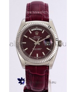 Rolex Day Date 904L Steel Casing Watch in Red Dial 36MM - 1:1 Mirror Quality