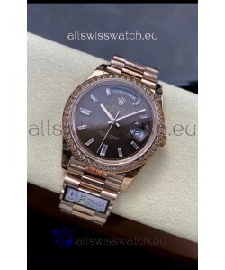 Rolex Day Date 40MM 1:1 Rose Gold in Brown Dial 1:1 Mirror Replica Watch