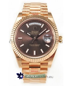 Rolex Day Date 40MM 1:1 Rose Gold in Brown Dial 1:1 Mirror Replica Watch