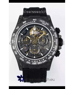 Rolex Daytona Super Clone DiW Skeleton Carbon Edition Watch - Forged Carbon Casing Black Strap 1:1 Mirror Replica