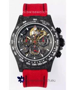 Rolex Daytona Super Clone DiW Skeleton Carbon Edition Watch - Forged Carbon Casing Red Strap 1:1 Mirror Replica