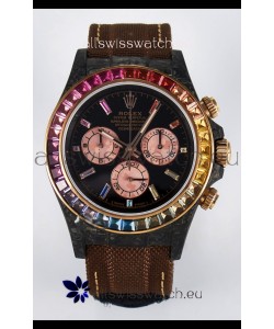 Rolex Daytona Super Clone DiW Carbon Edition Rainbow Bezel - Forged Carbon Casing Khaki Strap 1:1 Mirror Replica