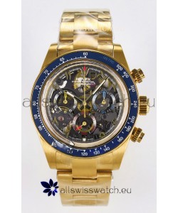 Rolex Daytona Super Clone Artisans De Geneve Yellow Gold Watch Blue Bezel Skeleton Watch 