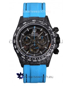 Rolex Daytona DiW Skeleton Carbon Edition Watch - Forged Carbon Casing Blue Strap 1:1 Mirror Replica
