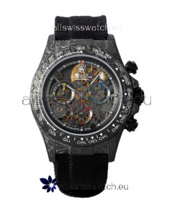 Rolex Daytona DiW Skeleton Carbon Edition Watch - Forged Carbon Casing Black Strap 1:1 Mirror Replica