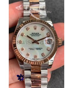 Rolex Datejust 31MM ETA-2671 Movement Swiss Replica in 904L Steel in Pearl Dial Oyster Strap