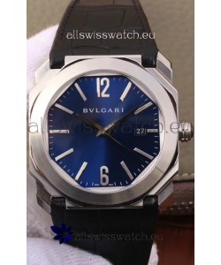 Bvlgari Octo Roma Edition 1:1 Mirror Replica in 904L Steel Casing - Deep Blue Dial Leather Strap