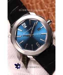 Bvlgari Octo Roma Edition 1:1 Mirror Replica in 904L Steel Casing - Steel Blue Dial Leather Strap