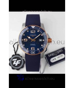 Longines HydroConquest 1:1 Swiss Replica Watch in Blue Dial Rubber Strap Rose Gold Bezel