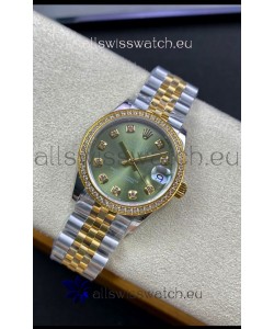 Rolex Datejust 31MM Swiss Replica in 904L Steel Two Tone Yellow Green Dial 1:1 Mirror Replica