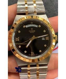 Tudor Royal Edition Watch - 1:1 Mirror Replica in Two Tone Casing - Black Diamonds Dial