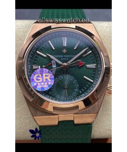 Vacheron Constantin Overseas Dual Time Rose Gold 1:1 Mirror Swiss Replica Watch in Green Dial