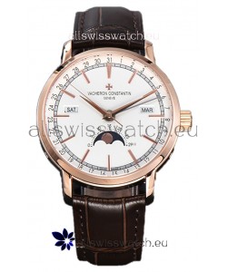 Vacheron Constantin Traditionelle Complete Calendar Rose Gold Plating White Dial Swiss Replica