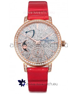 Vacheron Constantin Traditionelle Moon Phase Diamond Paved Dial in Rose Gold Swiss Replica