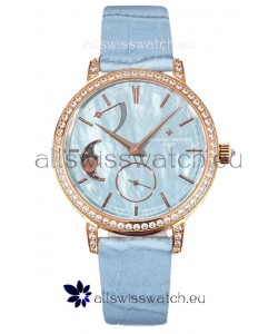 Vacheron Constantin Traditionelle Moon Phase Blue Mother of Pearl Dial in Rose Gold Swiss Replica