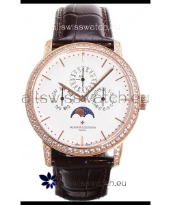 Vacheron Constantin Patrimony Perpetual Calendar Ultra-Thin Rose Gold White Dial Swiss Replica
