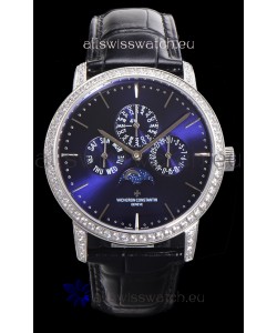 Vacheron Constantin Patrimony Perpetual Calendar Ultra-Thin White Gold Blue Dial Swiss Replica