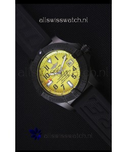 Breitling Avenger Blacksteel DLC Coated Swiss Replica Watch in Yellow Dial