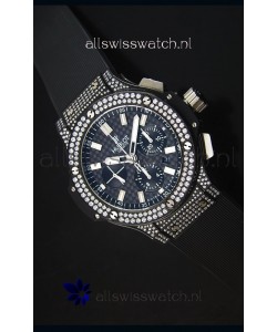 Hublot Big Bang Carbon Dial Diamonds Studded PVD Case Swiss Watch 