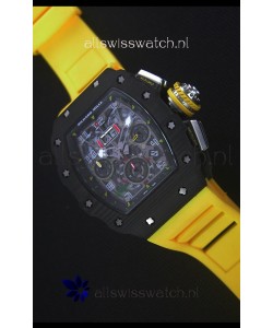Richard Mille RM011-03 One Piece Black Forged Carbon Case Watch in Yellow Strap