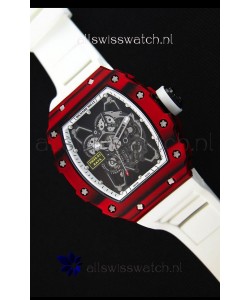Richard Mille RM35-01 One Piece Red Forged Carbon Case Watch in White Strap