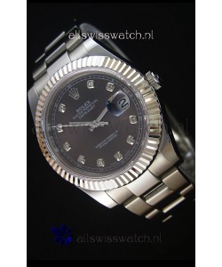 Rolex Datejust II 41MMwith Cal.3136 Movement Swiss Replica Watch in Grey Dial Diamonds Markers