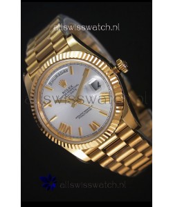 Rolex Day-Date 40MM Replica Watch in Silver dial with Roman Hour Numerals Cal.3255 Swiss Movement
