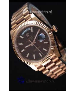 Rolex Day-Date 40MM Rose Gold in Brown Textured Dial Stick Markers