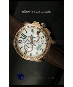 Calibre De Cartier Chronograph Japanese Replica Watch in Pink Gold