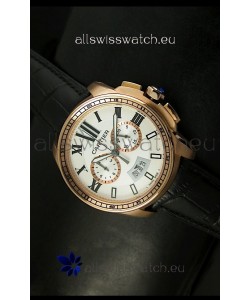 Calibre De Cartier Chronograph Japanese Replica Watch in Pink Gold