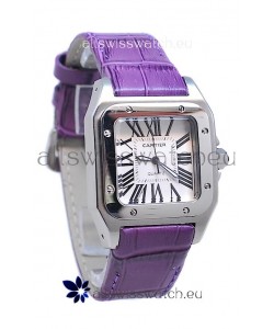 Cartier Santos 100 Japanese Ladies Replica Watch in Purple Strap