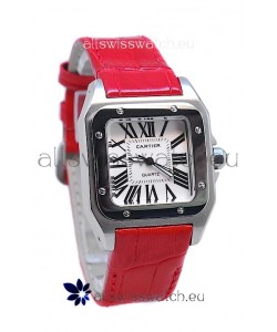 Cartier Santos 100 Japanese Ladies Replica Watch in Red Strap